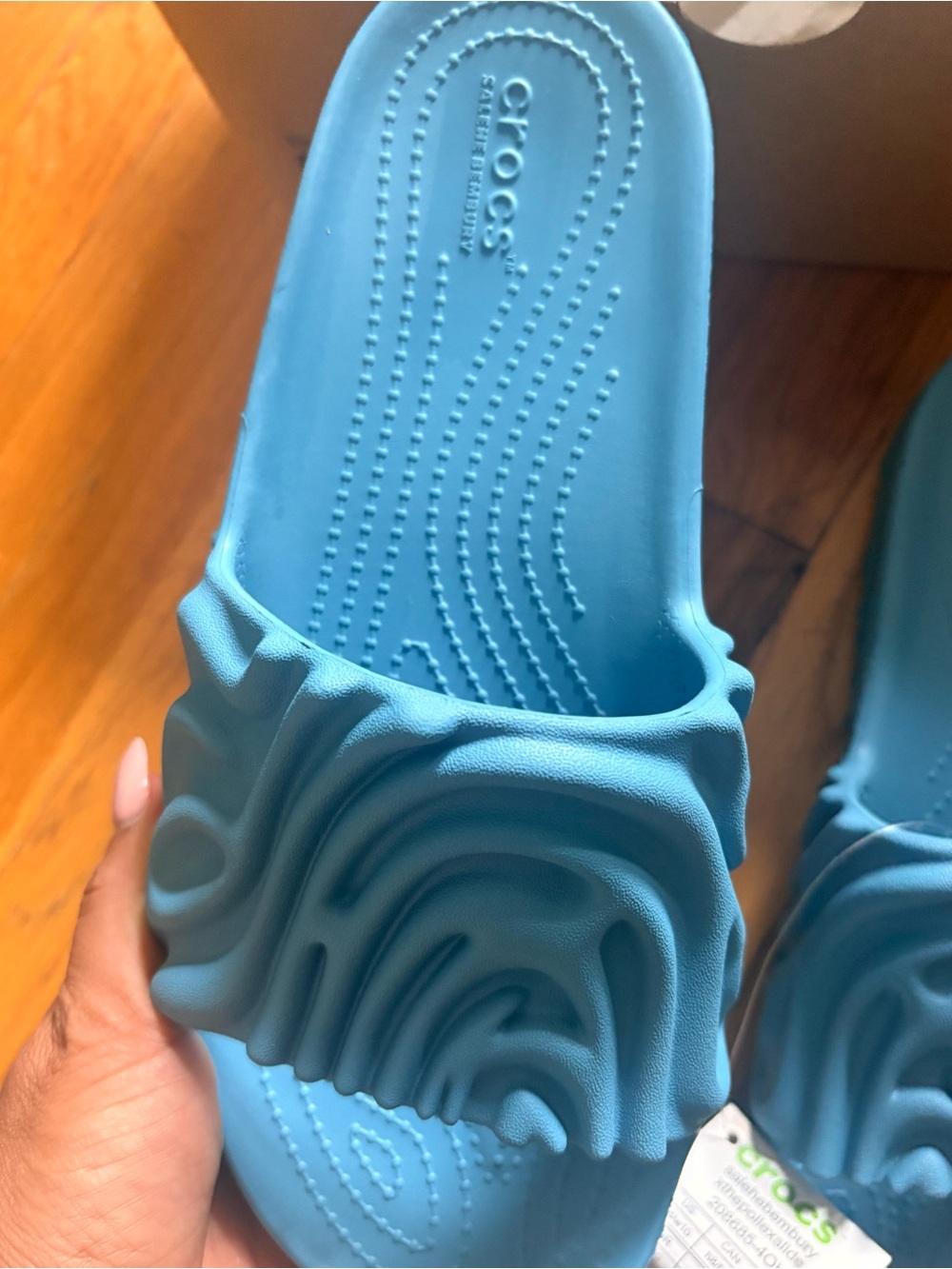 CROCS Light Blue Ruffle Slide Sandals - Picture 2 of 8